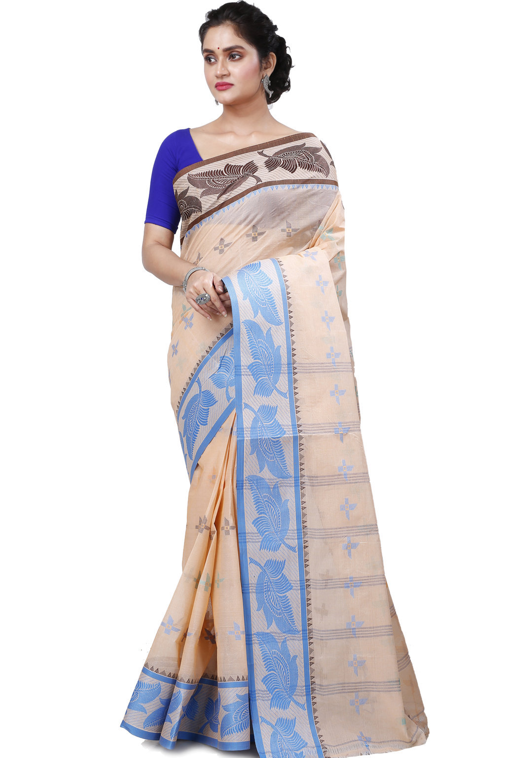 Light Brown Pure Cotton Rowan Tant Saree (979)